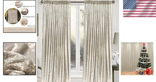 4FTx8FT Champagne Sequin Curtains - Perfect for Weddings, Baby Showers & More - Picture 2 of 11