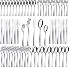 60-Piece Silverware Set, Stainless Steel Flatware Service for 12, Pearled Edg...