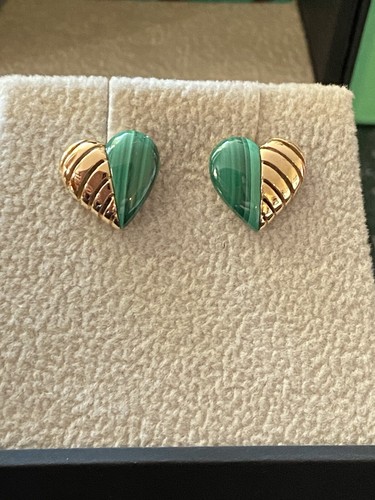 NEW! EFFY 14K GOLD AND MALACHITE HEART STUD EARRINGS/ Retail $900 - Picture 5 of 7