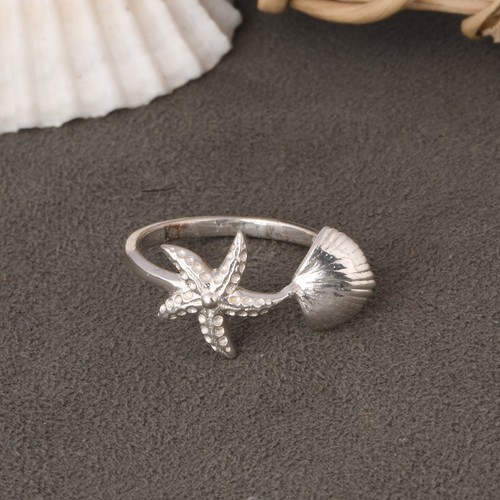 925 Sterling Silver Starfish & Seashell Texture Design Open Ring Size 5 - 12 - Picture 7 of 10