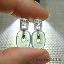 Small Certified Icy green Burma 100 Natural A jadeite Jade Earring s925silver    