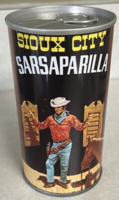 Vintage SIOUX CITY SARSAPARILLA 12 Oz. Flat Sealed Top Empty Steel Can NICE!