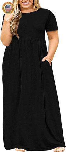 Women'S Short Sleeve plus Size Maxi Dress with Pockets Loose Casual Summer Dress