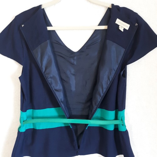 Appleseeds Dress Sz 14 Blue Green Stripes Linen Blend Belted A-Line Midi EUC - Picture 13 of 16