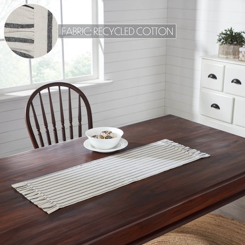 Kaila Ticking Stripe RUNNER 12x36 Country Ruffle Navy Creme VHC Brands - Bild 1 von 5