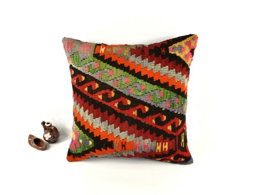 18x18 Kilim Pillow Cover Handknotten Vintage Pillow Oushak Kilim Pillow A2856