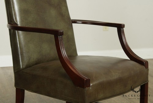 Hickory Chair Mahogany Chippendale Style Leather Library Armchair - Picture 10 of 12