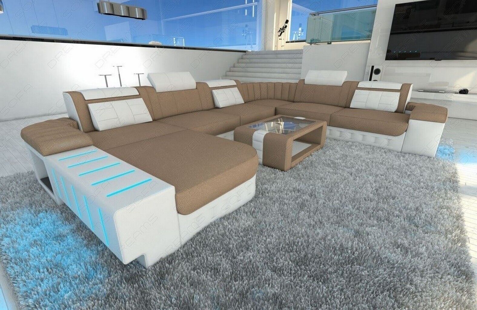 Sofa Wohnlandschaft modern BELLAGIO XXL Design Couch braun mega Polsterecke LED