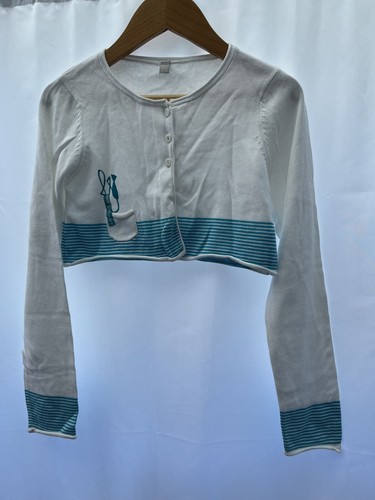 Girls Cotton Cropped Cardigan 7/8 Yrs White Long Sleeve - 第 1/10 張圖片