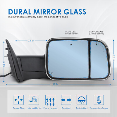 Chrome Power Heated Tow Mirrors W/ Temp Sensor For 2009-2018 Ram 1500 2500 3500 - Foto 9