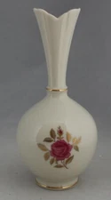 LENOX RHODORA ROSE FLORAL BUD VASE GOLD TRIM USA 8"