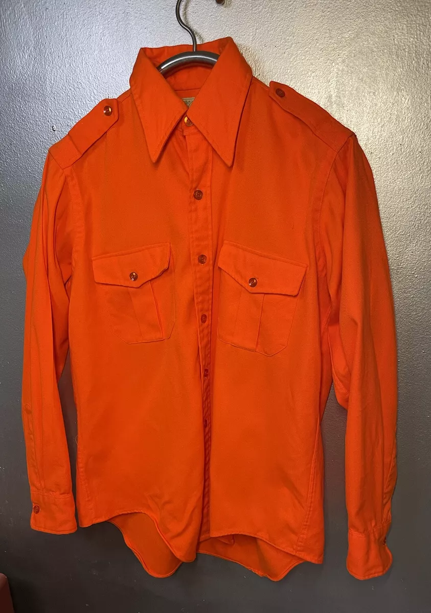 Vintage LL Bean Blaze Orange Chamois Shirt Mens 16 Epaulets 60’s Work Shirt  Hunt