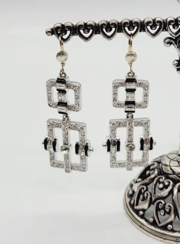 GIVENCHY Pendientes Colgantes Araña Cristal Tono Plata 2.5" Pasarela Foto 3 de 4