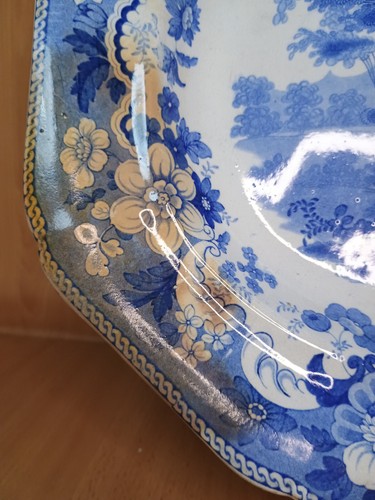 19th Century Antique Blue & White Meat Platter Eton College Pattern 47cm x 36cm - Picture 2 of 15