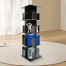 4 Tier Standing Bookcase Small Corner Bookcase Rotating Bookshelf W/Table Mat