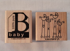 Set of 2 Baby Theme Crafting Wood Rubber Stamps