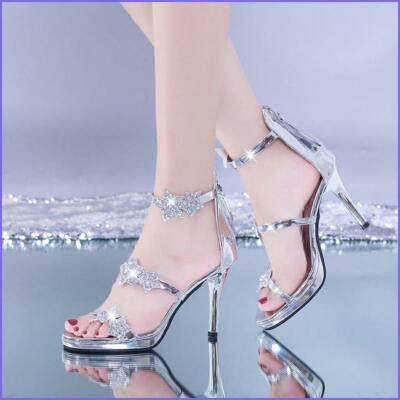 Sandalias Para Mujer Sexy DE Tacones Altos Zapatos De Plataforma Finos Plata Oro