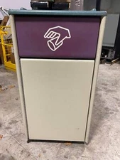 Used 22" X 43" Composite Trash Can With Tray Storage and Caster Wheels