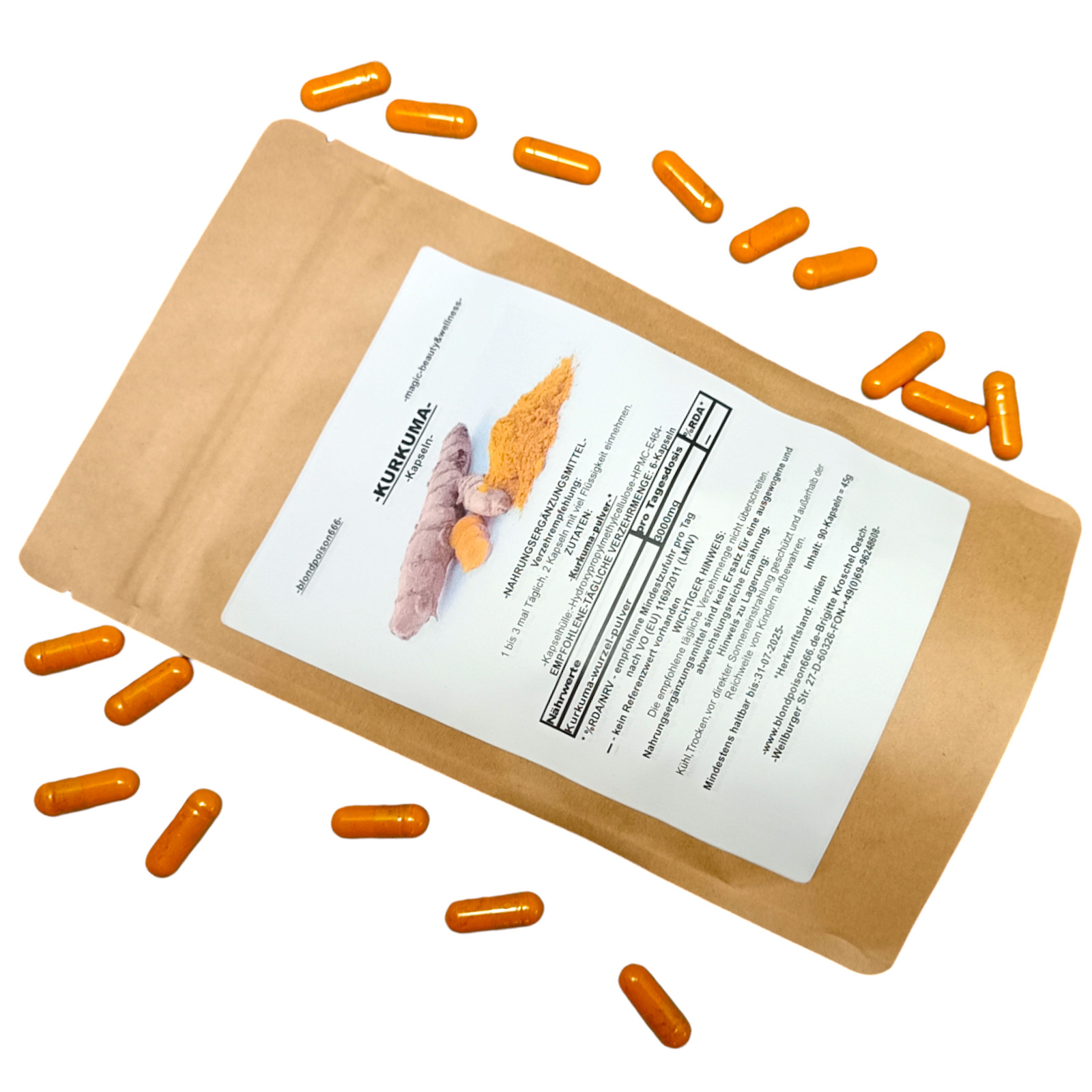 270 x 500mg Cápsulas en polvo CÚRCUMA CÚRCUMA cápsulas en polvo VEGETARIANO vegano