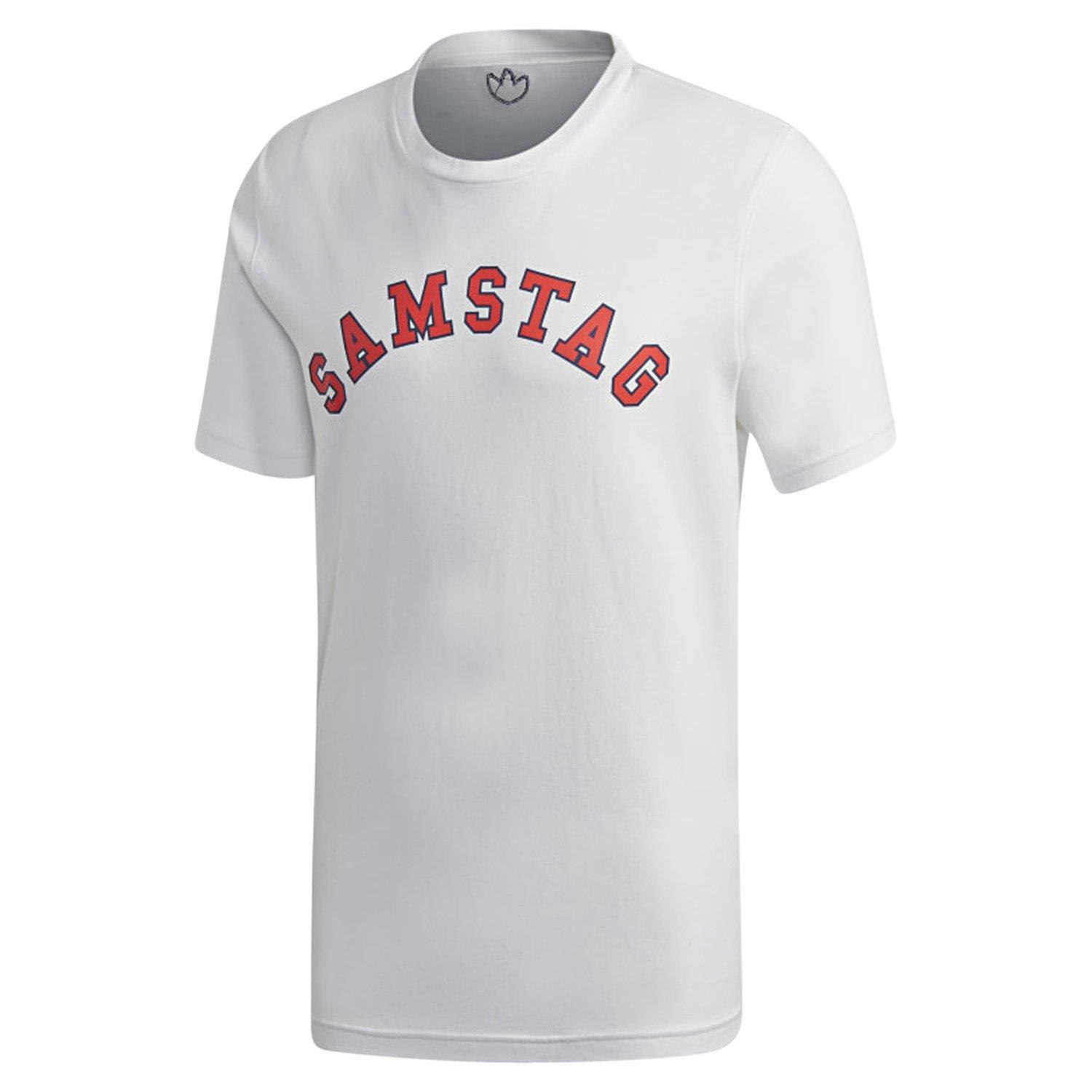 Originali UOMO Samstag Girocollo T-Shirt Tee Bianco Estate Calcio Nuovo