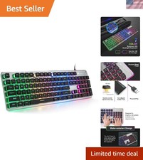 Membrane Gaming Keyboard, Colorful LED Backlit Quiet Keyboard for Study, All-...