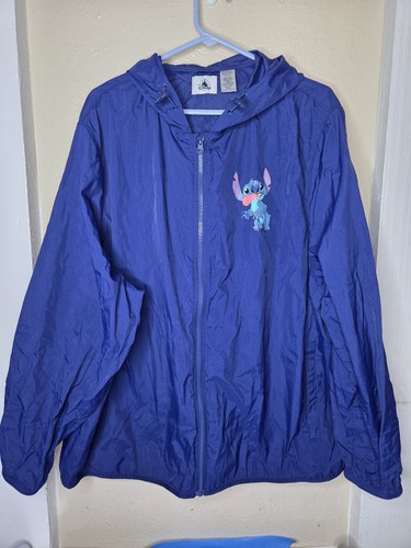 Disney Parks Stitch Regenjacke mit Kapuze Reißverschluss Windbreaker Hoodie blau Erwachsene Größe 3x - Bild 1 von 8