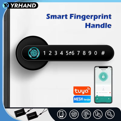 Tuya BLE Biometric Handle Smart Fingerprint Lock With IC Card Password Mechanica