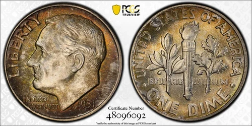 1951 Roosevelt Dime PCGS MS65 Toned