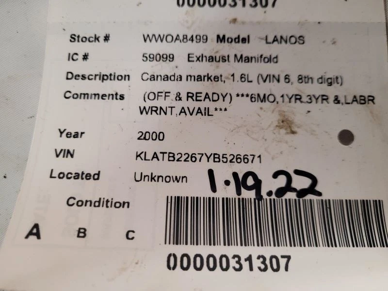 Colector de escape US Market 1,6 L VIN 6 octavo dígito compatible con 98-02 LANOS 1546520 Foto 4 de 4