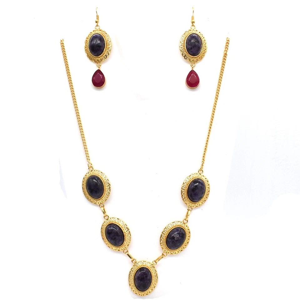 Collar enchapado en oro Joyería Rubí Cachemira Creado en Laboratorio Charoite 18"" Y393 Foto 2 de 4