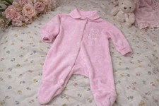 Vintage Baby Pink Velour Teddy Bear Sleeper  Plush Footed Pajamas  Swe