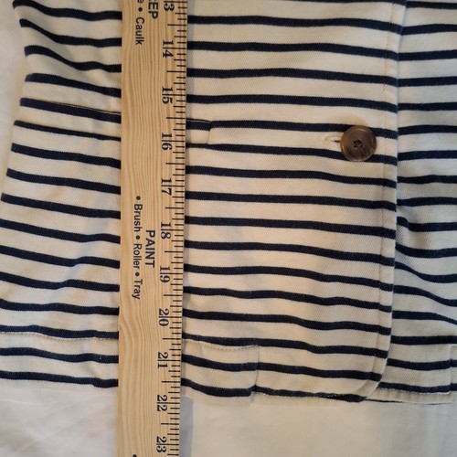 J Crew Womens M Blazer Jacket Off-white & Navy Stripe 100% Cotton Knit Nautical - Picture 11 of 14