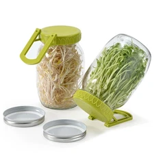 Complete Sprouting Kit - 2 Large Wide-Mouth Mason Jars 32 Oz, 2 Foldalbe Scre...