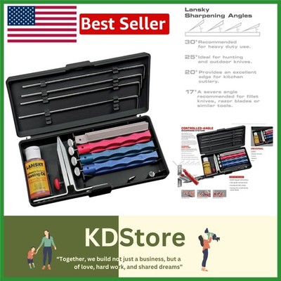 Universal 4-Stone Sharpener System for Knives & Blades, Multi-Grade, Red