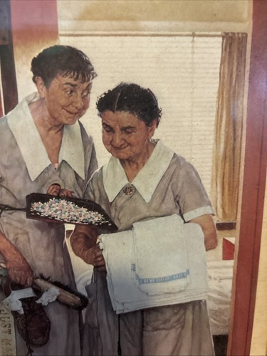 MORNING AFTER THE WEDDING BRIDAL SUITE Cleaning Women Norman Rockwell 15x14 - Picture 9 of 11