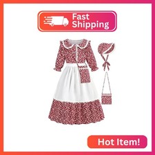 Aoiviss Girls Pioneer Costume Floral Colonial Prairie Dress for Little Kids