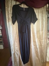 Free People Black Tie Front Midi Dress Small V Neck Short Sleeve
