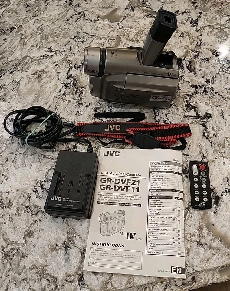 JVC GR-DVF11U Mini DV Digital Video Camera w Battery Charger Remote Strap Guide - Image 2 of 4