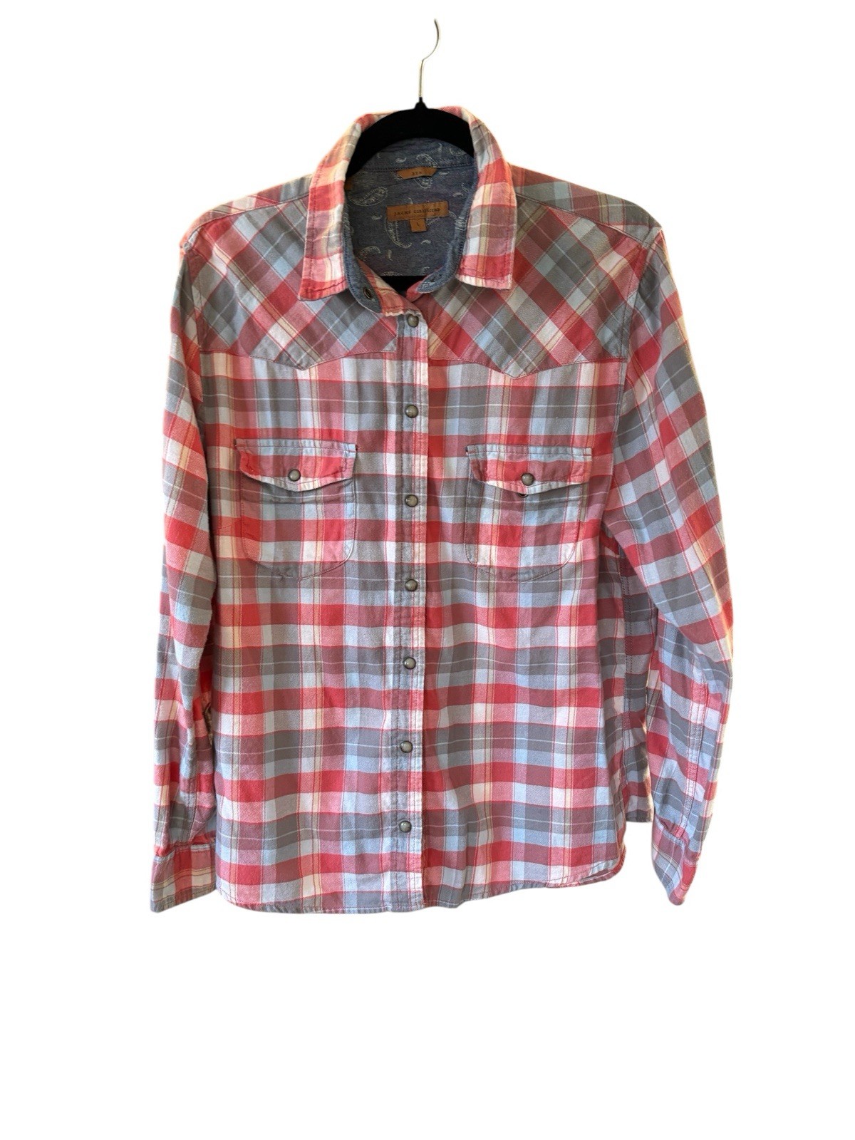 Jack's Girlfriend Red Blue Plaid Flannel Long Sleeve Button-Up Shirt Large