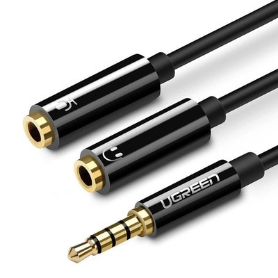 UGREEN 3.5mm male 4pin to 2x3.5mm female adapter, 0.2m, black (AV141)