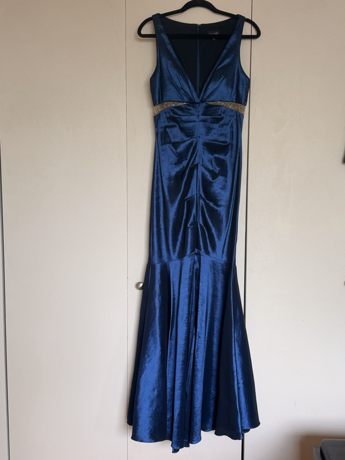 XScape by Joanna Chen women's sapphire blue beaded mermaid-style prom dress