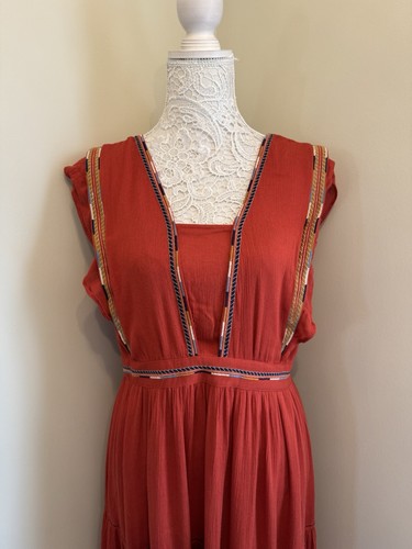 SEE U SOON DAMAS MAXI VESTIDO BORDADO NARANJA QUEMADO UK TALLA 12 (2) NUEVO CON ETIQUETAS - Imagen 2 de 10