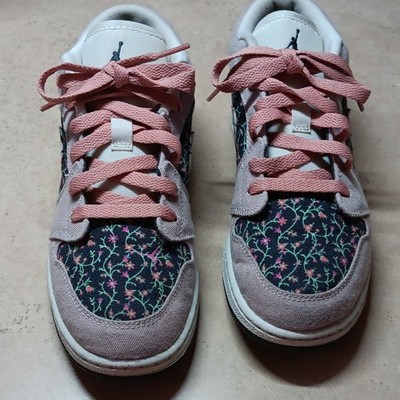 Air Jordan 1 Low SE GS ''Floral'' Canvas Sneakers US 6Y UK 5.5 EUR 38.5 Pink Black