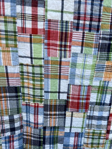 Pottery Barn Kids Patchwork Madras Plaid Reversible Full/Queen Quilt - Picture 2 of 11