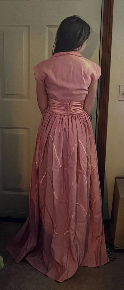 Auténtico vestido formal rosa vintage principios de los años 50 talla pequeña Foto 2 de 4