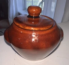 Hull Brown Bean Pot Mini 2 1/2” With Lid EVC Cottage Core