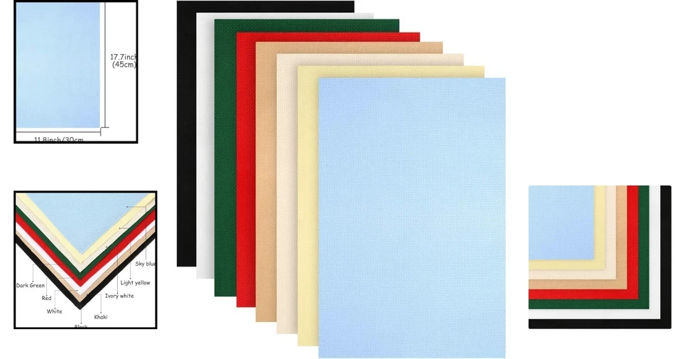 8-Piece Aida Cloth Set - 14 Count Cotton Embroidery Fabric in 8 Vibrant Colors - Image 2 of 4