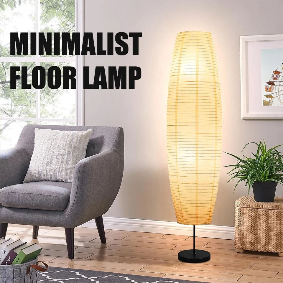 Lámpara de pie beige de papel y acero inoxidable para salón, dormitorio, dormitorio,... Foto 3 de 4