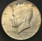 1969-D Kennedy Half Dollar 40% Silver - Light Golden Tone - Uncirculated