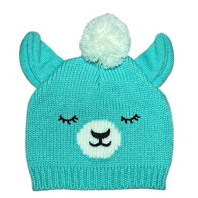 Creatology SUPER CUTE!! Blue Green Turquoise Llama Pom Pom Knit Hat Kawaii Kids
